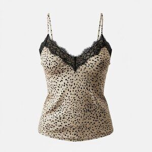 Forever 21 Y2K Animal Leopard Babydoll Cami Slip Top Womens Medium Coquette 90s